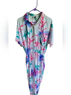 Vintage 80s 90s California Krush Tropical Jumpsuit Rayon Small